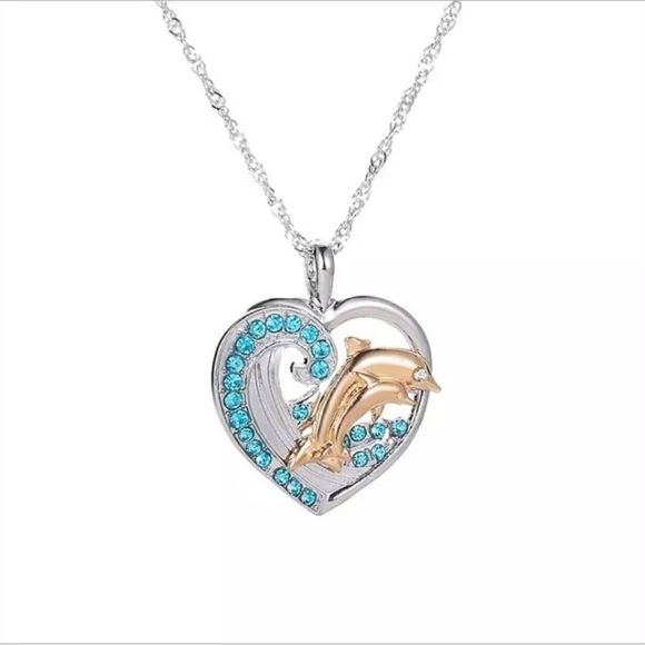 Trendy Dolphin Heart Rhinestone Necklaces Women St - Picture 3 of 4